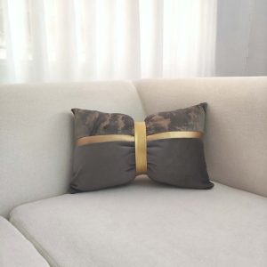 Grey with Grey and Gold Marble Accent Bow Pillow