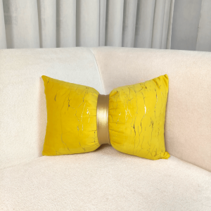 Mustard Yellow with Gold Marble Accent Bow Pillow