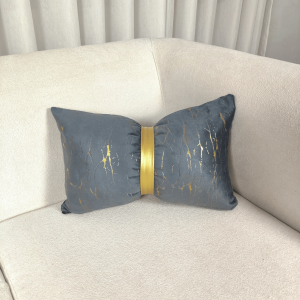 Grey with Gold Marble Accent Bow Pillow